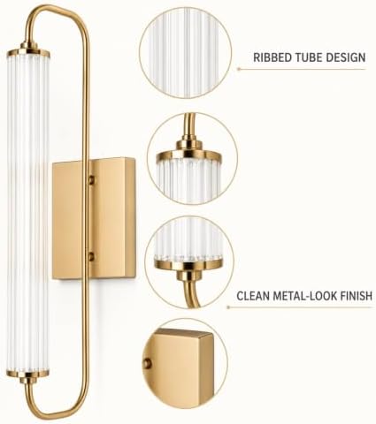 LIGHTLAND Gold Wall Sconce, 20.7 Inch Modern Metal and Acrylic Wall Light Fixture, Wall Lamp for Living Room Bedroom Hallway (Pack of 1) - Image 4