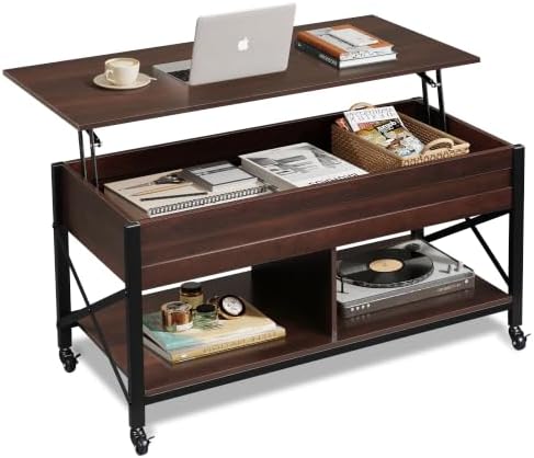 WLIVE Coffee Table Espresso, 41.3" Lift Top Coffee Table with 4 Wheels by WLIVE