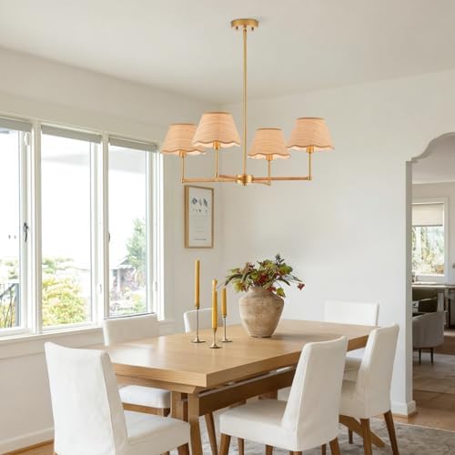 31” Boho Rattan Chandelier 4-Lights Rustic Adjustable Coastal Pendant Light for Kitchen Island Dining Living Room, UL Listed - Image 3
