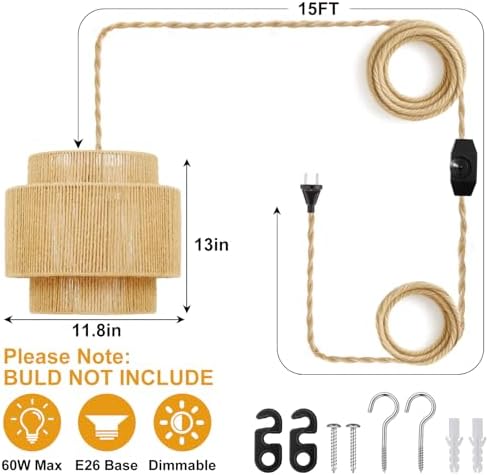 Boho Plug in Pendant Light Dimmable,Hanging Lamp for Bedroom - Image 4