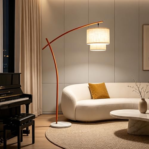 Arc Floor Lamp for Living Room, Orange Modern Standing Tall Lamps by ACOHOOK