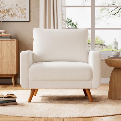 Oversized Accent Chair for Living Room, Mid Century Modern Accent Chairs,Chenille Living Room Armchairs,Bedroom Reading Chair with Widen Arm Rest, Cozy Single Sofa Chair, White - Image 4