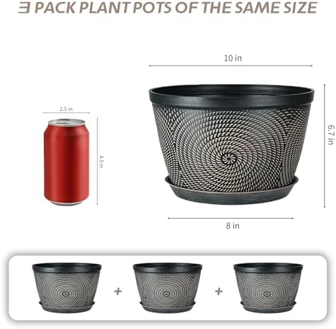 Quarut 10 Inch Flower Pots,3 Pack Planters for Outdoor Indoor - Image 3