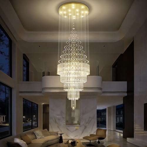 Flashing God D40 x H110 Gold Raindrop Crystal Chandelier LED Dimmable Contemporary Chandelier Large Pendant Light for Entryway Stairway Foyer - Image 4