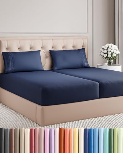 Split King Size 5 Piece Sheet Set - Breathable & Cooling Sheets - Navy Blue by CGKUnlimited
