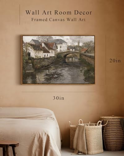InSimSea Framed Canvas Wall Art Vintage Decor, Riverside Small Town Large Canvas Prints Home Decor, Rustic Farmhouse Hanging Wall Decor for Bedroom Living Room, 20"x30" - Image 4