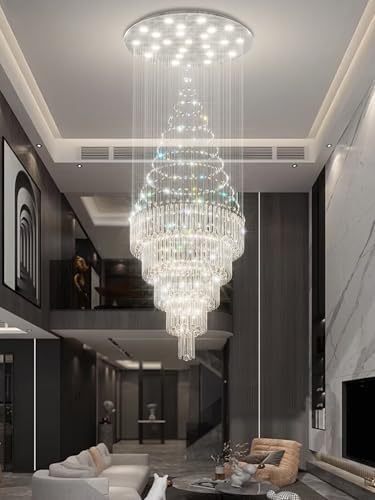 Flashing God D40''X H120'' Modern LED Crystal Chandelier for High Ceiling Dimmable Large Crystal Raindrop Chandeliers Chandeliers for Entryway Staircaes Foyer Hallway Tall Living Room - Image 7
