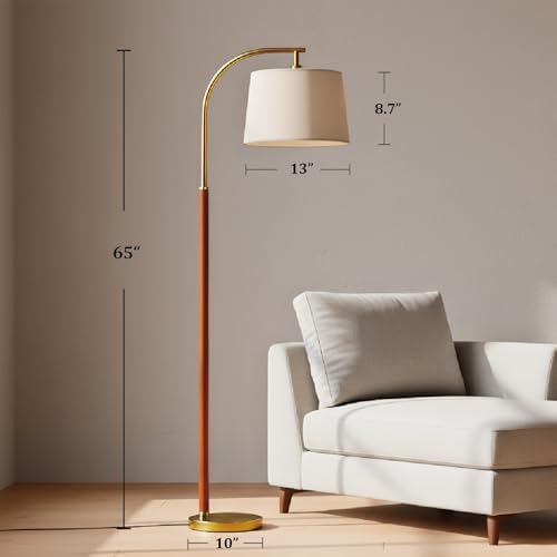 65” Walnut Gold Arc Floor Lamp for Living Room, 1200 Lumens 3-Level Brightness Mid Century Modern Floor Lamp for Bedroom, Wood Vintage Gold Standing Lamp, Adjustable Lampshade, LED Bulb Included - Image 6