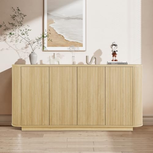 64" Fluted Buffet Cabinet with Storage, Natural Sideboard Cabinet - Image 3
