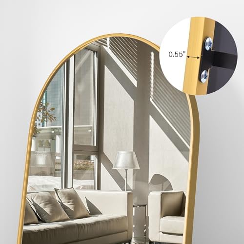 Floor Length Mirror, 76"x34" Arch Full Length Mirror Hanging or Leaning, Body Mirrors with Stand, Arched-Top Wall Mounted Mirrors with Aluminum Frame for Bedroom (Gold) - Image 6
