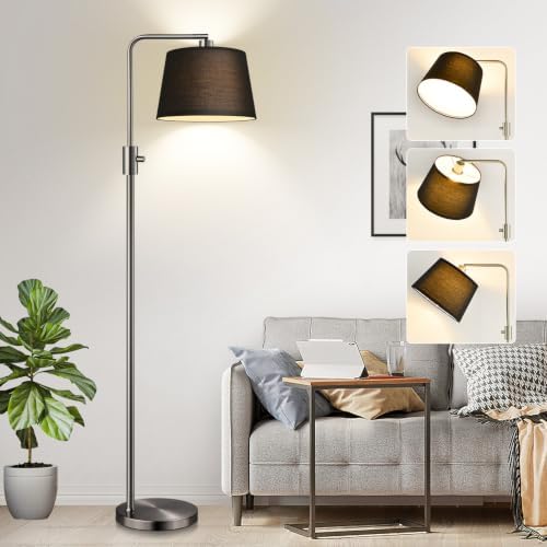 Nintiue 【Upgraded】 Dimmable Floor Lamp, 1000 Lumens LED Edison Bulb Included, Brushed Nickel Arc Floor Lamps Modern Standing Lamp with Black Shade, Tall Lamps for Living Room Bedroom by Nintiue