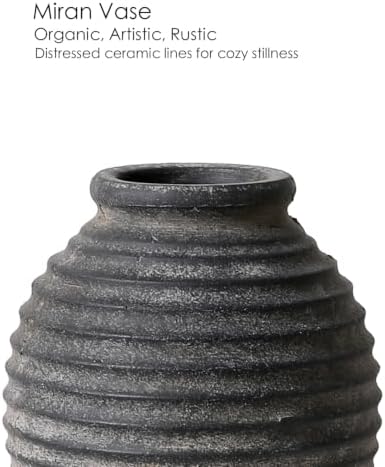 Kokrose Black Ceramic Vase,10 Inch Rustic Pottery Vase for Home Decor - Image 5