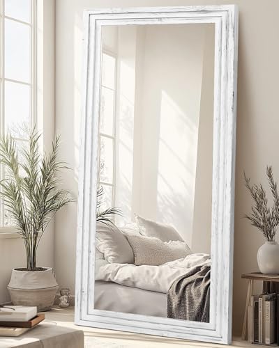 76x34in Full Length Mirror, 3-Tier Stepped Solid Wood Frame, White by ABSWHLM
