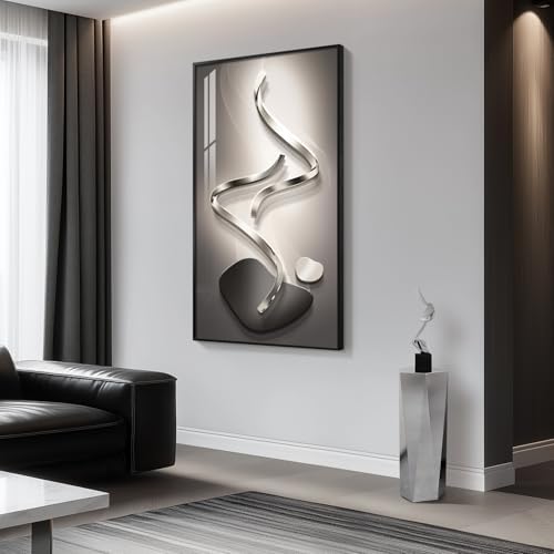 Large Framed Black Gray Abstract Wall Art for Living Room, Vertical 30x60 - Image 2