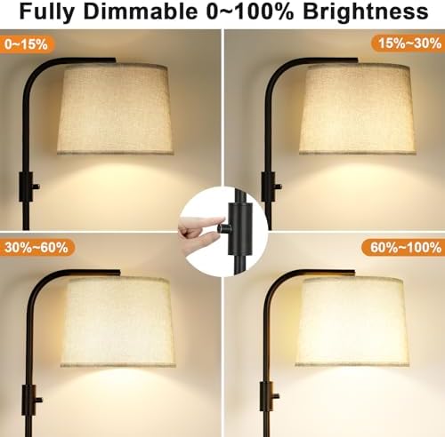 Ambimall Fully Dimmable Floor Lamp with 9W LED Bulb - Standing Lamp for Living Room with Adjustable Head, Modern Tall Light with Rotary Switch for Office, Black and Grey - Image 3
