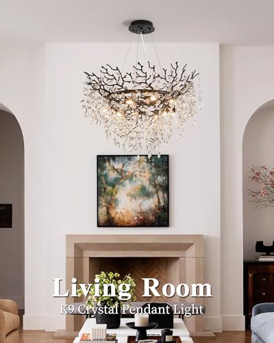 Modern Crystal Chandelier for Dining Room, 31.5" Black Tree Branch Chandeliers, 10-Light Luxury K9 Crystal Round Chandeliers for Kitchen Island Living Room - Image 4