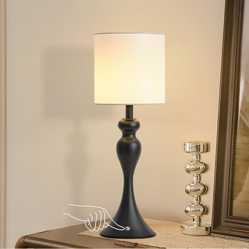Cordless Table Lamp Rechargeable, Battery Fabric Bedside Touch Light, Black by KARTOOSH
