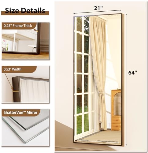 GLSLAND 64"x21" Full Length Mirror, Full Body Mirror with Stand,Black - Image 5