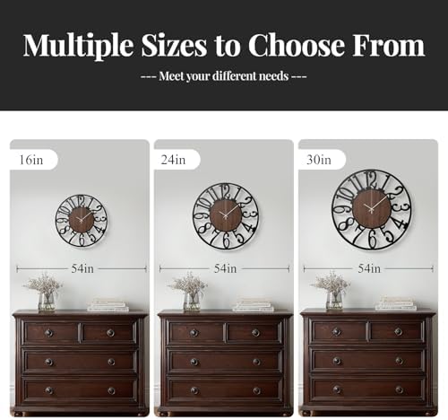 Cuspin Large Wall Clock for Living Room, 24 Inch Wood Metal Farmhouse Clock - Image 6