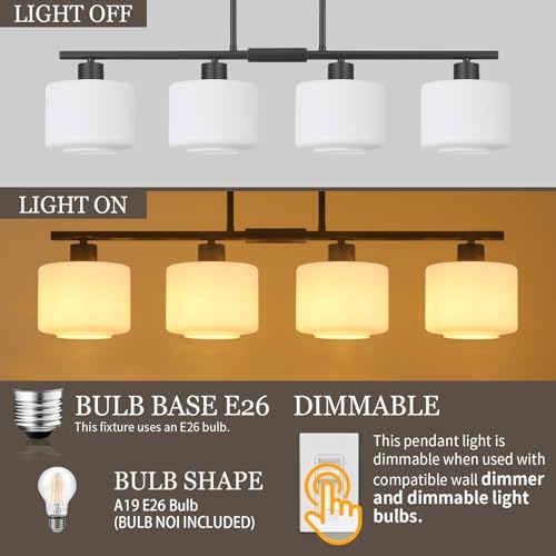 4-Light Kitchen Island Lighting, Modern Black Linear Dining Room Chandelier Light Fixtures with Milk Glass and Chain, Farmhouse Hanging Lights for Kitchen Island Dining Room, OS-YQ8153-4ISBKW - Image 4