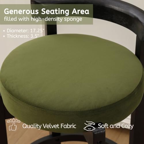 LukeAlon Mid Century Velvet Counter Stools Set of 2, Upholstered 26.5” Seat Height Low Barstools with Black Wood Legs Retro Round Kitchen Stools with Footrest for Dining Room Bar Coffee Shop, Green - Image 4