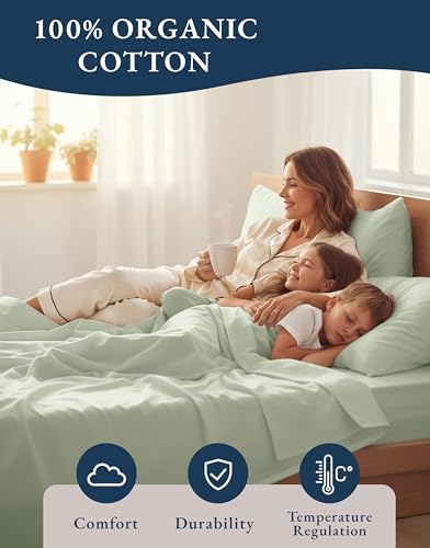 LANE LINEN Twin XL Sheets 100% Organic Cotton 3pc Percale Cooling - Mineral - Image 6