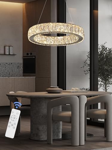 Modern LED 23.6" Ring Chandelier for Dining Room Living Room Dimmable Crystal Pendant Light Adjustable Round Chrome Crystal Chandelier - Image 5