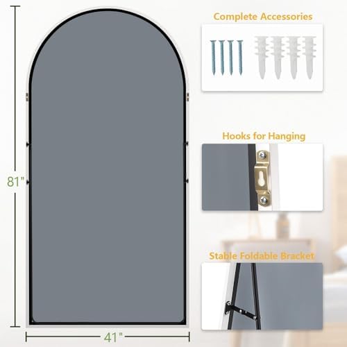 Dewfig Arched Full Length Mirror, 81"x41" Large Floor Mirror, White - Image 5