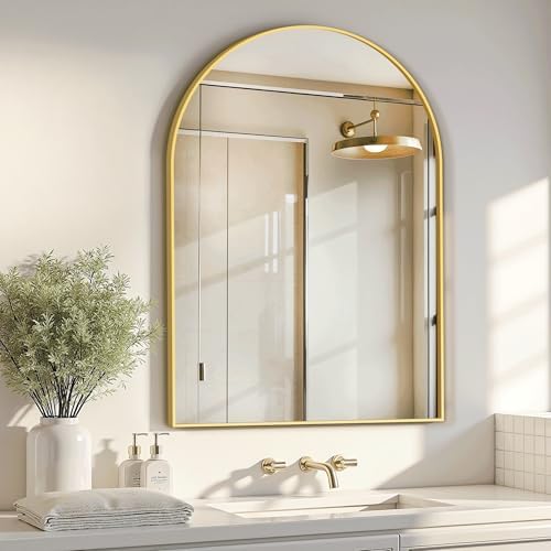 Arched Bathroom Mirror for Wall, 38" x 26" Metal Frame Vanity Mirror, Gold - Image 4