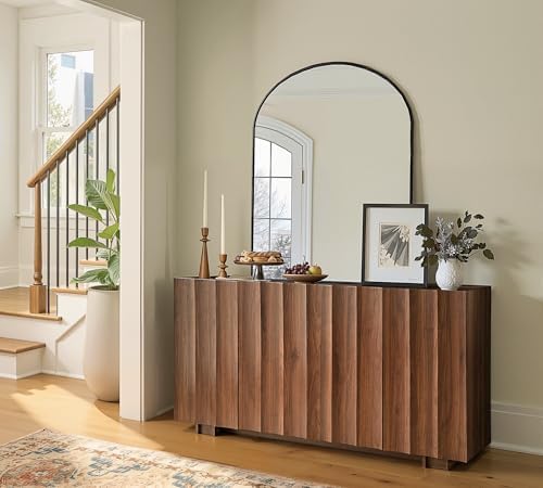 win2win 61.7" Fluted Sideboard Buffet Cabinet with Storage, Walnut - Image 6
