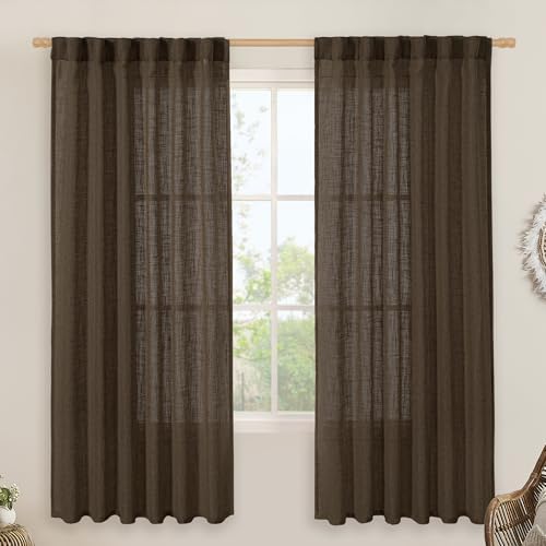 LAMIT Dark Brown 72 inch Linen Textured Curtains for Living Room 2 Panels by LAMIT