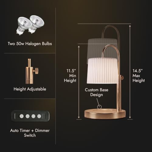 Dimmable Glass Candle Warmer Lamp with Timer - Adjustable Height Candle Lamp Warmer with Timer (8H/4H/2H) - Wax Melter - Ideal Gift, fits Various Size Scented Candles - 02 Bulb - (Gold Metal) - Image 3