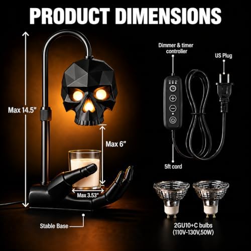 Gothic Skull Candle Warmer Lamp with Timer & Dimmer for Home Decor - Image 2