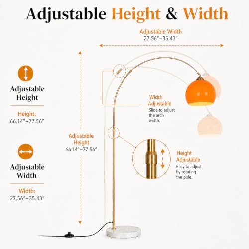 Mid Century Modern Orange Arc Floor Lamp,Gold Body,for Living Room - Image 4