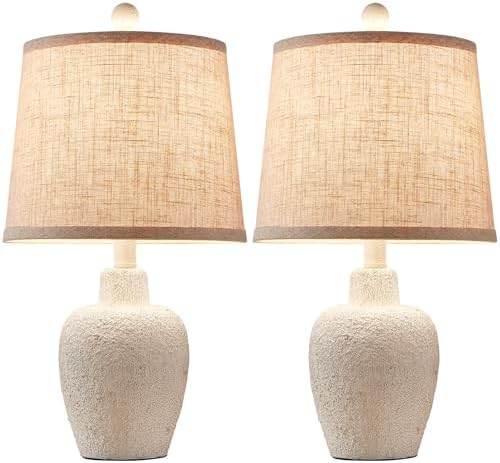 Table Lamps for Bedroom Set of 2 Farmhouse Table Lamps for Living Room 21" Rustic Cottage Jar-Shaped Bedside Lamp for Nightstand with Natural Beige Finish,Bulbs Not Included - Image 6