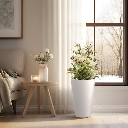 Kante Set of 2 White Plastic Round Planters 15" Tall Home & Outdoor - Image 4