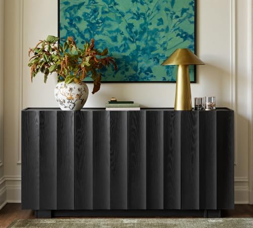 win2win 61.7" Fluted Sideboard Buffet Cabinet with Storage, Black by WIN2WIN