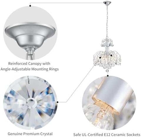 WUZUPS 5-Light Crystal Chandelier Pendant Ceiling Light Modern Lighting Fixture for Bedroom Hallway Bar Kitchen Bathroom, H 20.3" W17.1, E12 Base, Silver - Image 3