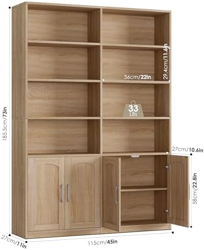 FACBOTALL Bookshelf and Bookcase with Doors, Double Wide Large Bookshelves - Image 3