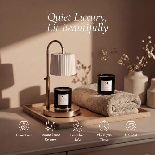 Dimmable Glass Candle Warmer Lamp with Timer - Adjustable Height Candle Lamp Warmer with Timer (8H/4H/2H) - Wax Melter - Ideal Gift, fits Various Size Scented Candles - 02 Bulb - (Gold Metal) - Image 2