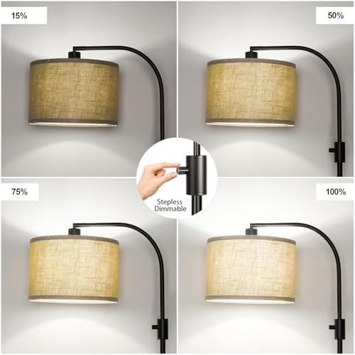 Nintiue Upgraded Modern Arc Dimmable Tall Standing Floor Lamp with Champagne Shade, 1200 Lumens LED Bulb Included, for Living & Reading Room, Bedroom, Office & Nursery, Black - Image 3