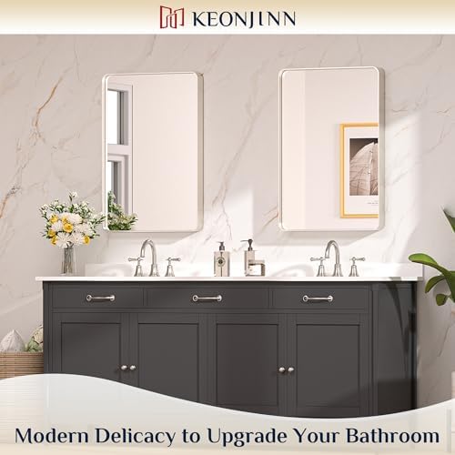 Keonjinn 20 x 30 Inch Brushed Nickel Bathroom Mirrors for Over Sink - Image 2