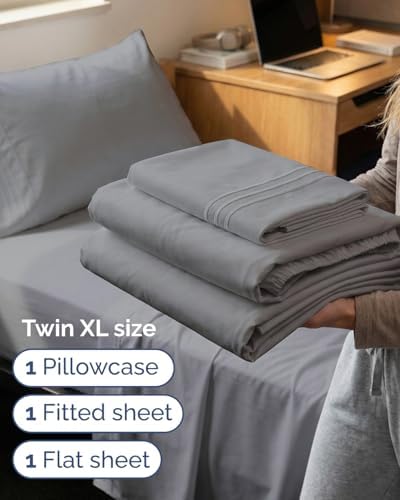 Twin XL 3 Piece Sheet Set - College Dorm Room Essentials - Steel Blue - Image 3