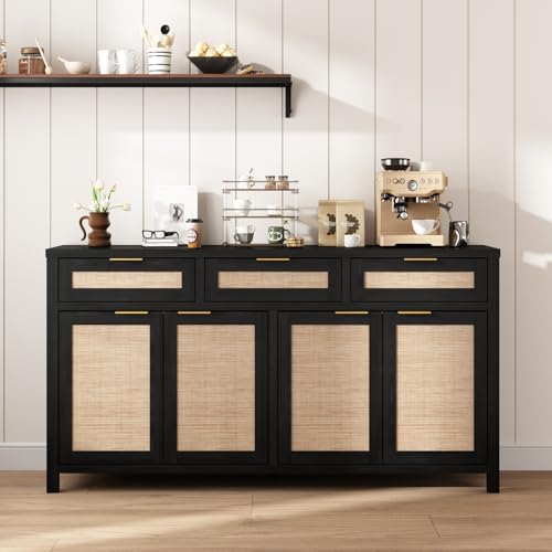 HOKYHOKY 63" Rattan Sideboard Buffet Cabinet, Boho Storage Cabinet - Image 6