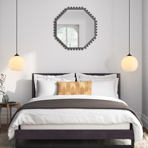 KCO Farmhouse Vintage Black 7.9” Ribbed Milk Glass Pendant Lights Set of 2 - Image 7