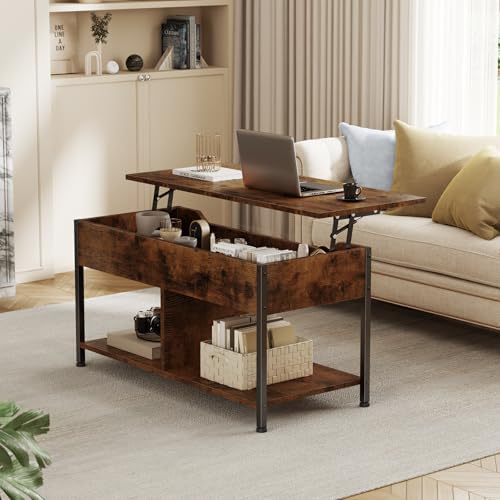 OLIXIS Coffee Table with Storage for Home Living Room Office, Rust Brown - Image 2