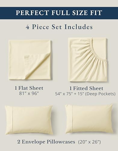 LANE LINEN Full Size Bed Sheet Set 100% Organic Cotton Soft 4pc - Natural - Image 4