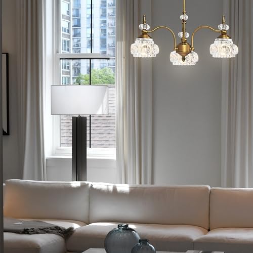 Montex Gold Brass Chandelier, 3 Light Vintage Crystal Glass Pendant Fixture - Image 7
