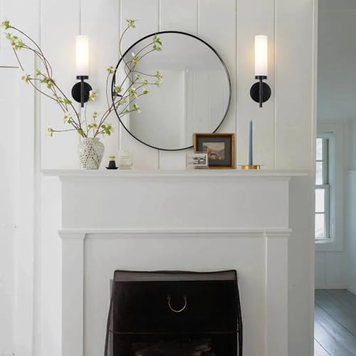 Black Bathroom Wall Sconces Set of 2, Modern Sconces Wall Lighting Vanity Lights with Opal White Glass Shade, Farmhouse Wall Mount Lamp for Mirror Living Room Bedroom Hallway Kitchen Stairs - Image 3
