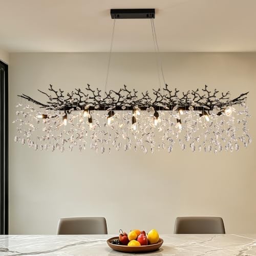 Modern Tree Branch Chandelier for Dining Room, 16 Lights Rectangular 59" Crystal Black Chandeliers for Kitchen Island Dining Room Living Room by witkey